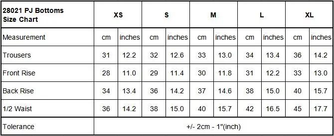 28021 Size Chart