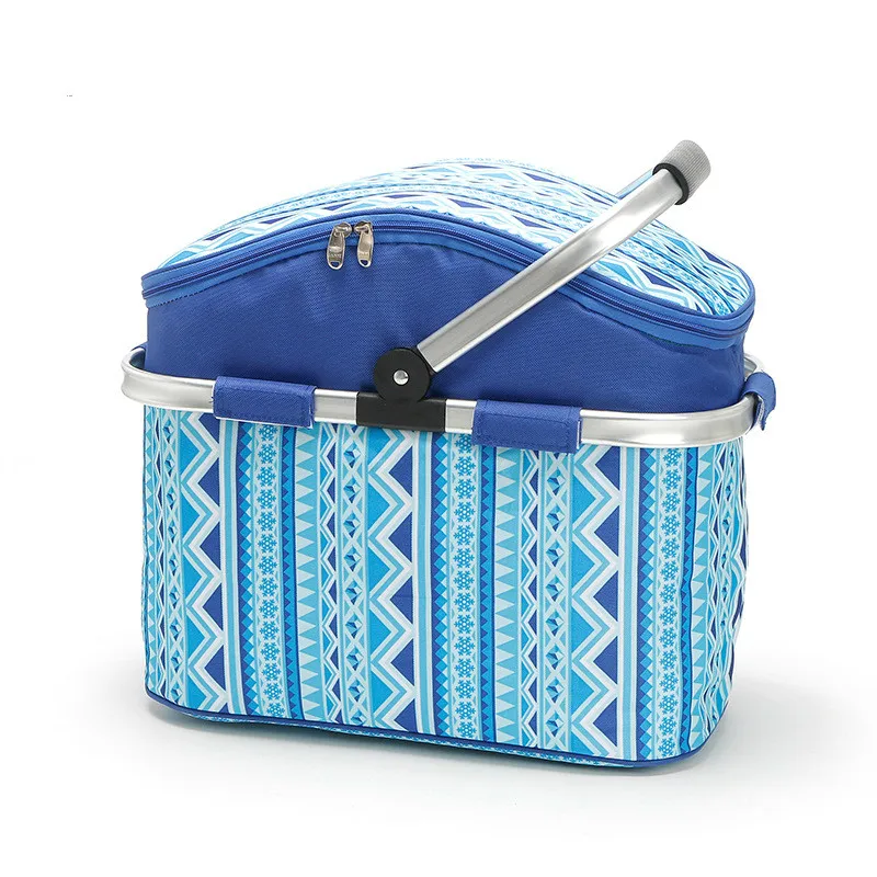 

Wholesale Outdoor Folding Lunch Bag 26L Portable Insulation Basket Oxford Picnic Cooler Bag, Blue