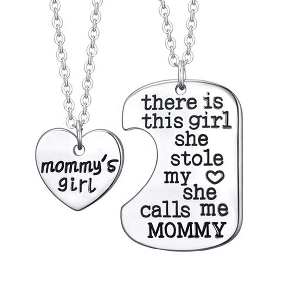 Stainless Steel Mother Daughter Necklace Set Mommys Girl Charm Heart Pendant Necklace for Mothers Day Jewelry, Silver color
Stainless Steel Mother Daughter Necklace Set Mommys Girl Charm Heart Pendant Necklace for Mothers Day Jewelry, Silver color