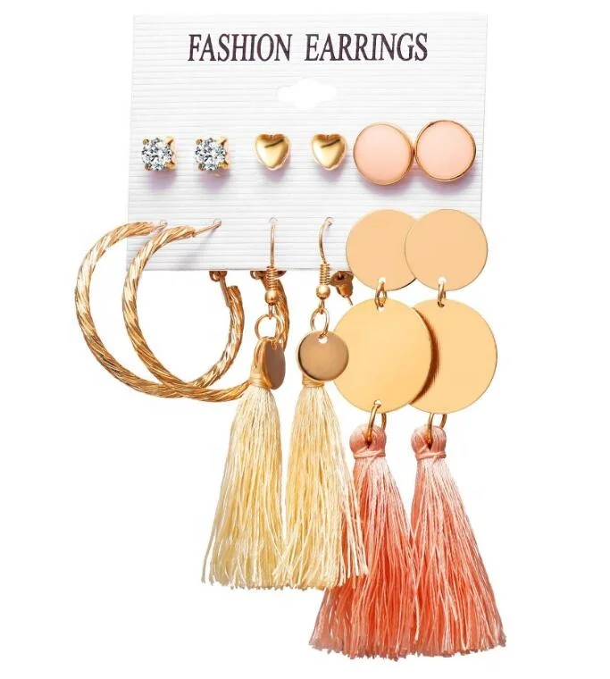 Wholesale cotton tassel loop chip stone studs 6 sets on card plated gold earring, As picture
Wholesale cotton tassel loop chip stone studs 6 sets on card plated gold earring, As picture