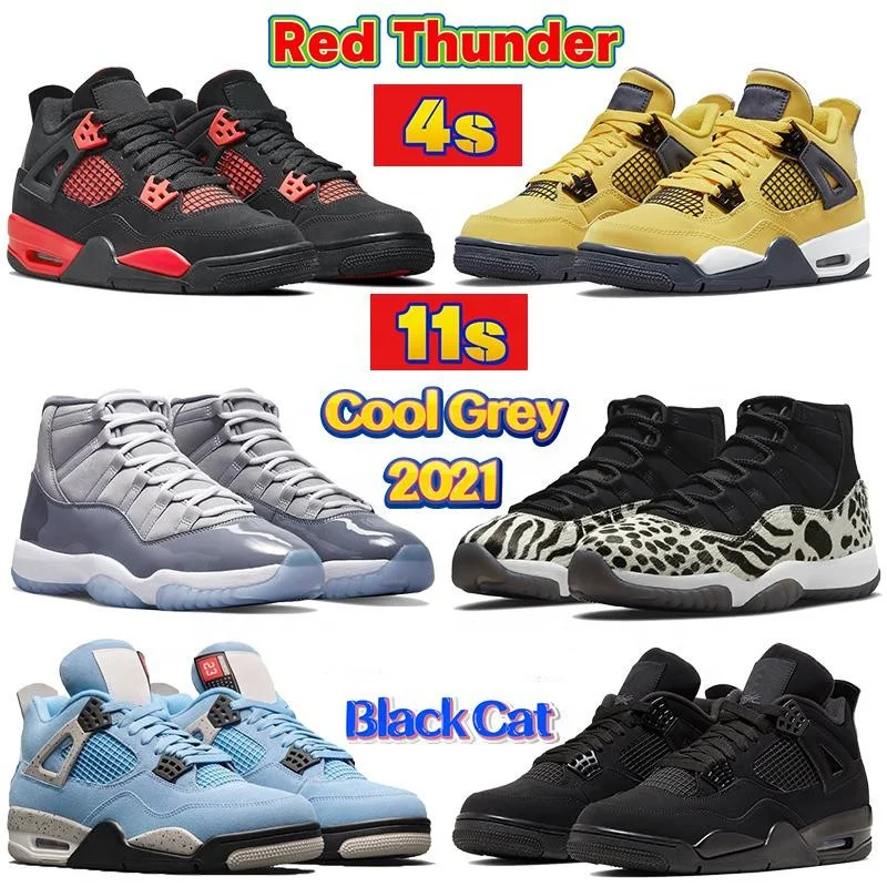 

2022 Designer 4 11 High Basketball shoes Red thunder Bred White Oreo University Blue 4s black cat bred 11s Cool grey hot and gow