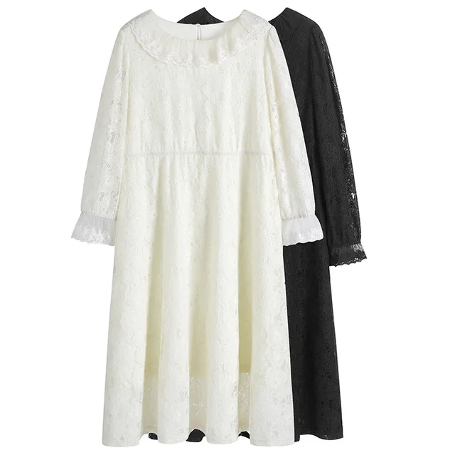 Fat mm French temperament baby collar lace fabric sleeve splicing size women elegant casual dresses
Fat mm French temperament baby collar lace fabric sleeve splicing size women elegant casual dresses