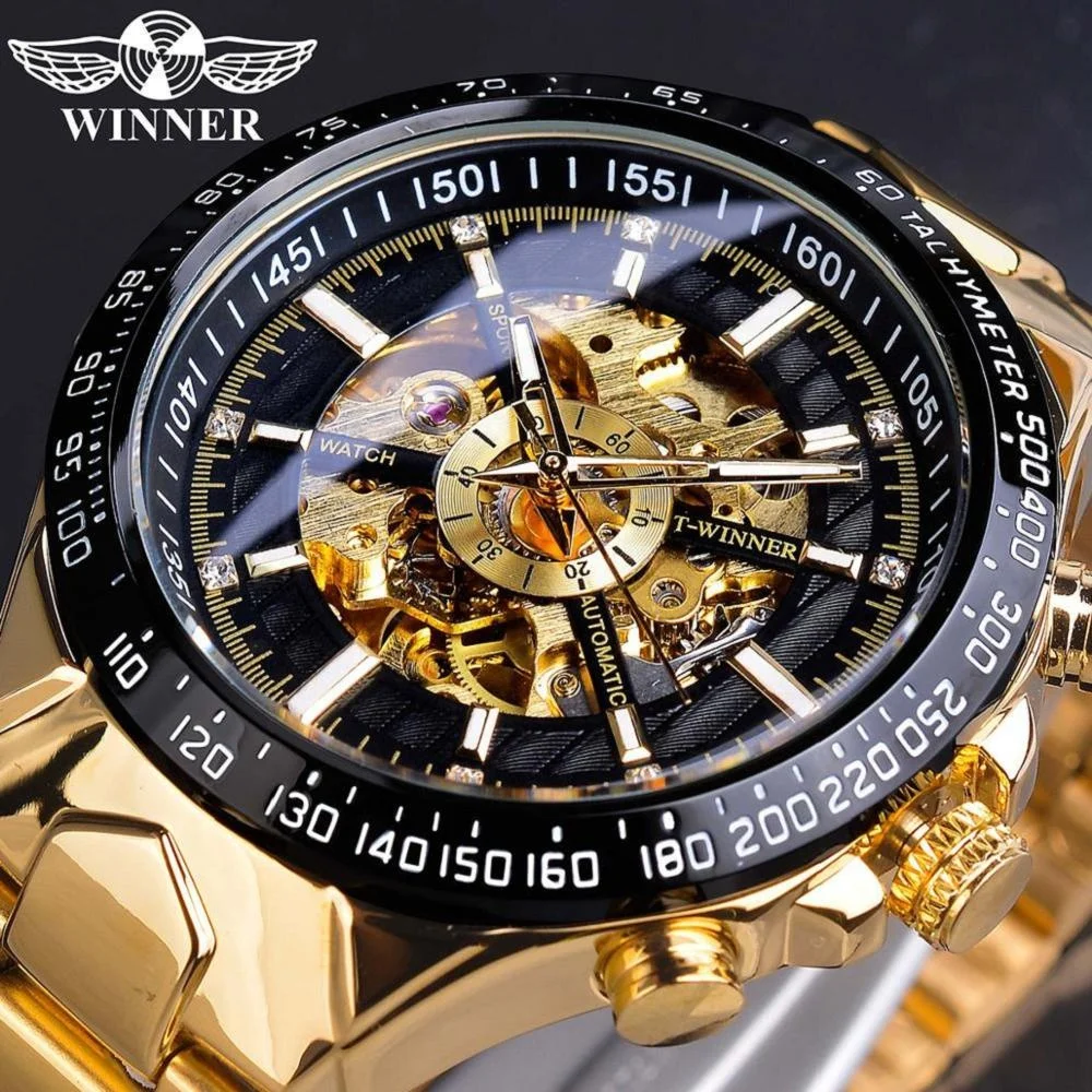 Winner 2021 Diamond Skeleton Dial Golden Automatic Watch Stainless Steel Waterproof Luminous Men Business Mechanical Wristwatch, 2-colors
Winner 2021 Diamond Skeleton Dial Golden Automatic Watch Stainless Steel Waterproof Luminous Men Business Mechanical Wristwatch, 2-colors