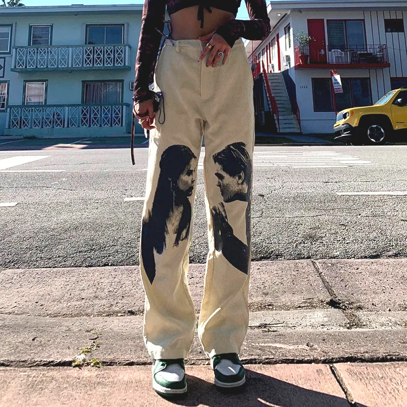 New Hot Sell 2022 Portrait Graphic High Waist Straight Wide Led Pants Women Corduroy Long Trousers Love&Roses Pants Street Wear, Gray
New Hot Sell 2022 Portrait Graphic High Waist Straight Wide Led Pants Women Corduroy Long Trousers Love&Roses Pants Street Wear, Gray