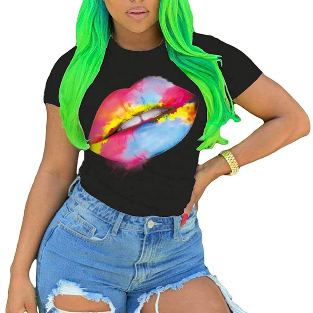 2021 Summer Casual Lip Gloss Print Round Neck Breathable Short Sleeve Ladies T-shirt, Picture color
2021 Summer Casual Lip Gloss Print Round Neck Breathable Short Sleeve Ladies T-shirt, Picture color