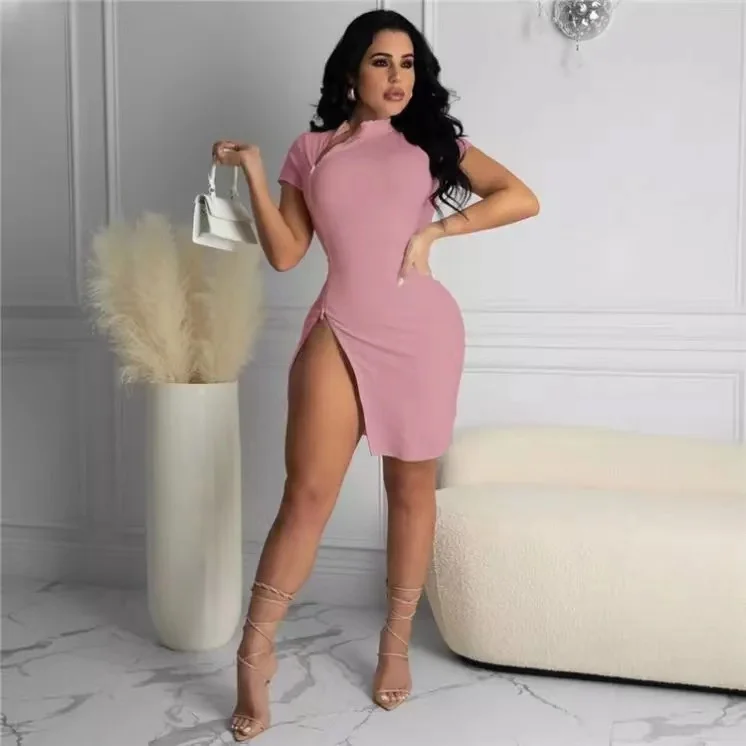 Jiehao Amazing quality Fashion Zipper Split Short Sleeve Round Neck Woman Summer Casual Dress, Red,gray,black,pink,khaki
Jiehao Amazing quality Fashion Zipper Split Short Sleeve Round Neck Woman Summer Casual Dress, Red,gray,black,pink,khaki