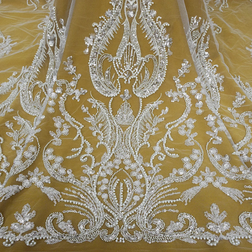 HY2344 Luxury french heavy beaded silver white pearls lace with sequins for wedding bridal dress wholesale
HY2344 Luxury french heavy beaded silver white pearls lace with sequins for wedding bridal dress wholesale