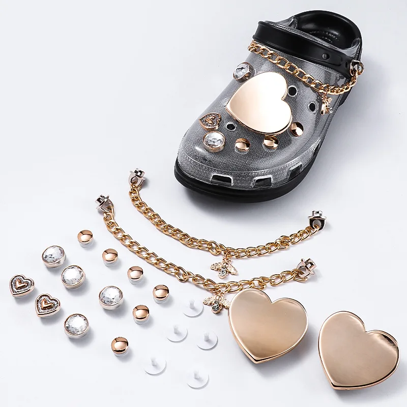 Simple Designer Rose Gold Big Heart DIY Luxury Charms Accessories for Croc Women Clog Shoes Decoration
Simple Designer Rose Gold Big Heart DIY Luxury Charms Accessories for Croc Women Clog Shoes Decoration
