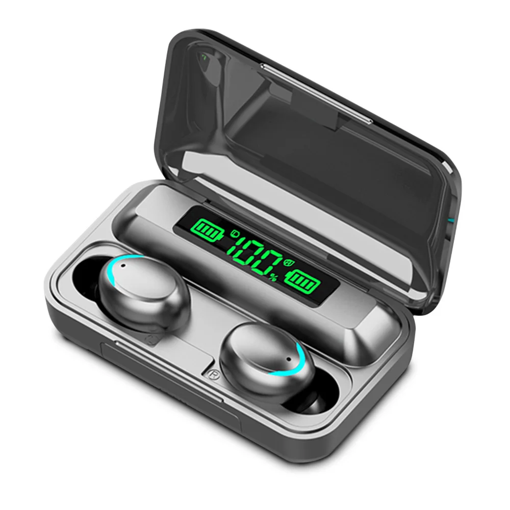 F9 TWS Wireless Blue tooth V5.0 Headset with Digital Display Charging Case, Black white
F9 TWS Wireless Blue tooth V5.0 Headset with Digital Display Charging Case, Black white