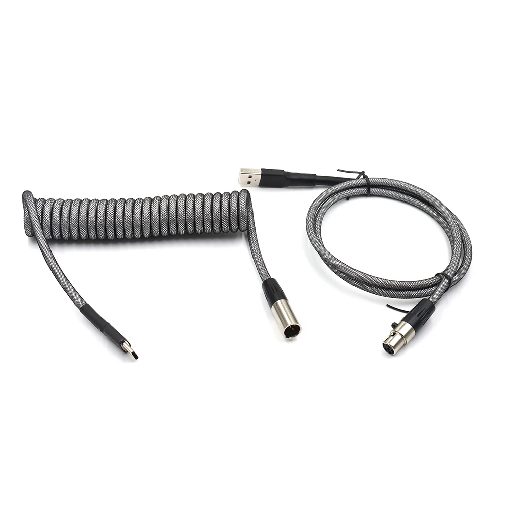 USB Cable for keyboard double sleeving PET Coated with coils aviator XLR 5pin cable, Silver
USB Cable for keyboard double sleeving PET Coated with coils aviator XLR 5pin cable, Silver