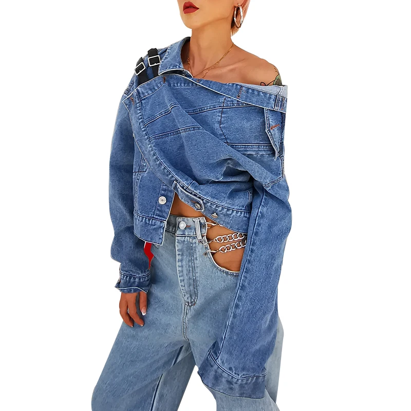 CHICEVER Irregular Casual Denim Coat Lapel Long Sleeve Asymmetrical Crop Top Women Fashion Jacket
CHICEVER Irregular Casual Denim Coat Lapel Long Sleeve Asymmetrical Crop Top Women Fashion Jacket