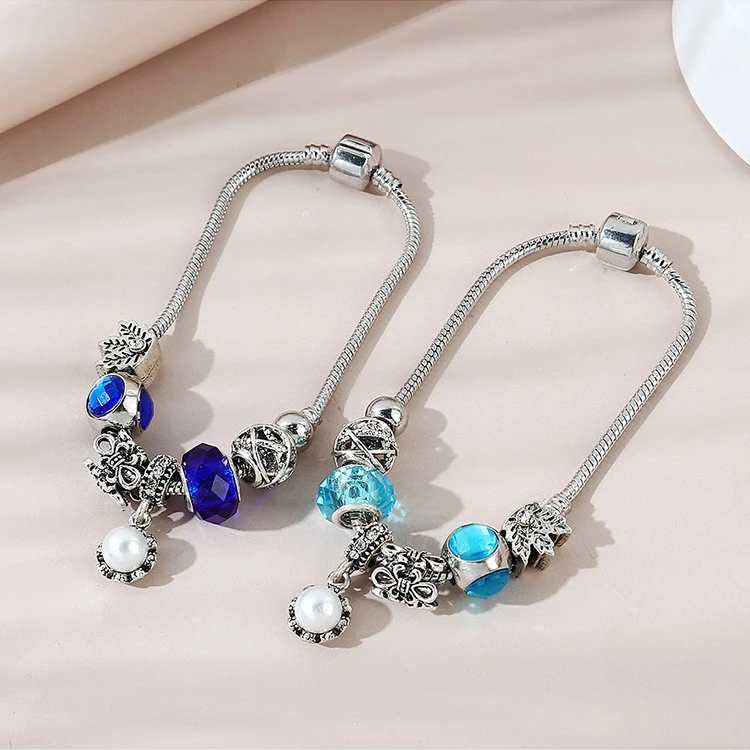 Best Selling Retro Freshwater Pearl Drop Charms Bracelet Blue Glass Rhinestone Crystal Bead Charm Bracelet, Picture color 
Best Selling Retro Freshwater Pearl Drop Charms Bracelet Blue Glass Rhinestone Crystal Bead Charm Bracelet, Picture color