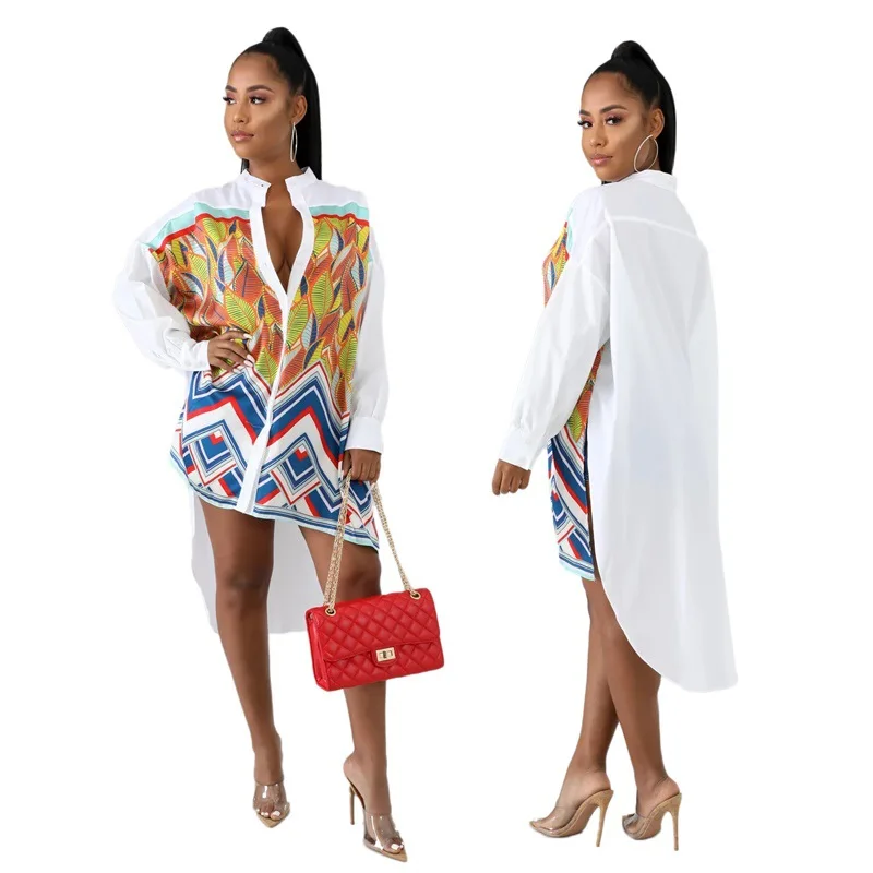 Irregular design Digital printing sexy shirt dress women Summer long sleeve Streetwear plus size loose white dress Vestido
Irregular design Digital printing sexy shirt dress women Summer long sleeve Streetwear plus size loose white dress Vestido