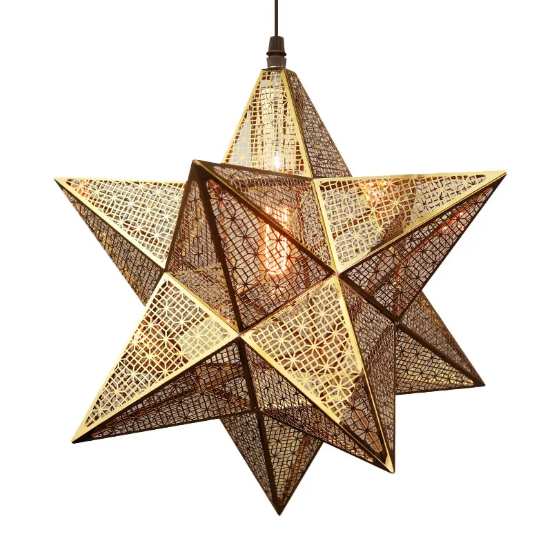 Factory price modern web etched decorative stainless steel pendant light led Pentagram pendant light led star shaped chandelier