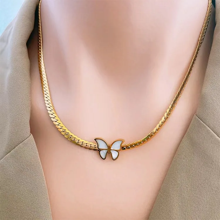 White Shell Jewelry PVD Gold Plated Stainless Steel Blade Chain Shell Butterfly Clavicle Chain Bracelet Necklace Jewelry Sets
White Shell Jewelry PVD Gold Plated Stainless Steel Blade Chain Shell Butterfly Clavicle Chain Bracelet Necklace Jewelry Sets