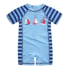 Wholesale fancy design boy short sleeve blue cartoon swimsuit skin-friendly kids swimwear