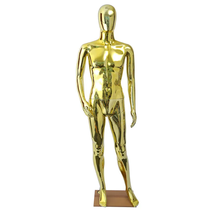 Golden Color Chrome Man Mannequins Standing Style Egghead Model Full