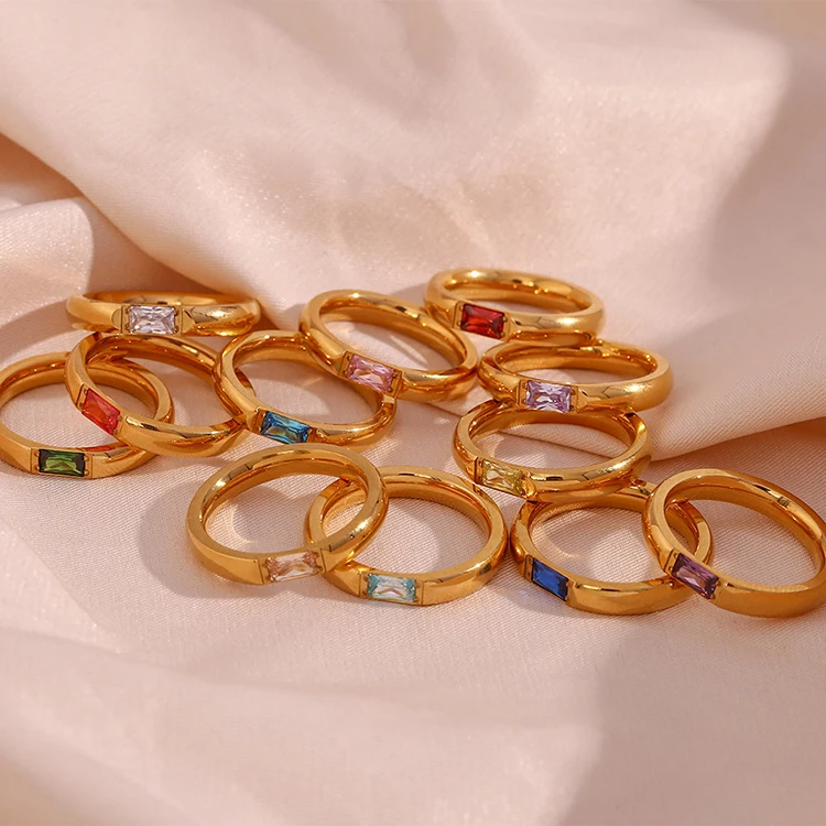 K068 Minimalist Women's Jewelry Luxury Colorful CZ Birthstone Ring PVD 18K Gold Plated Rectangular Cubic Zircon Wedding Ring
K068 Minimalist Women's Jewelry Luxury Colorful CZ Birthstone Ring PVD 18K Gold Plated Rectangular Cubic Zircon Wedding Ring