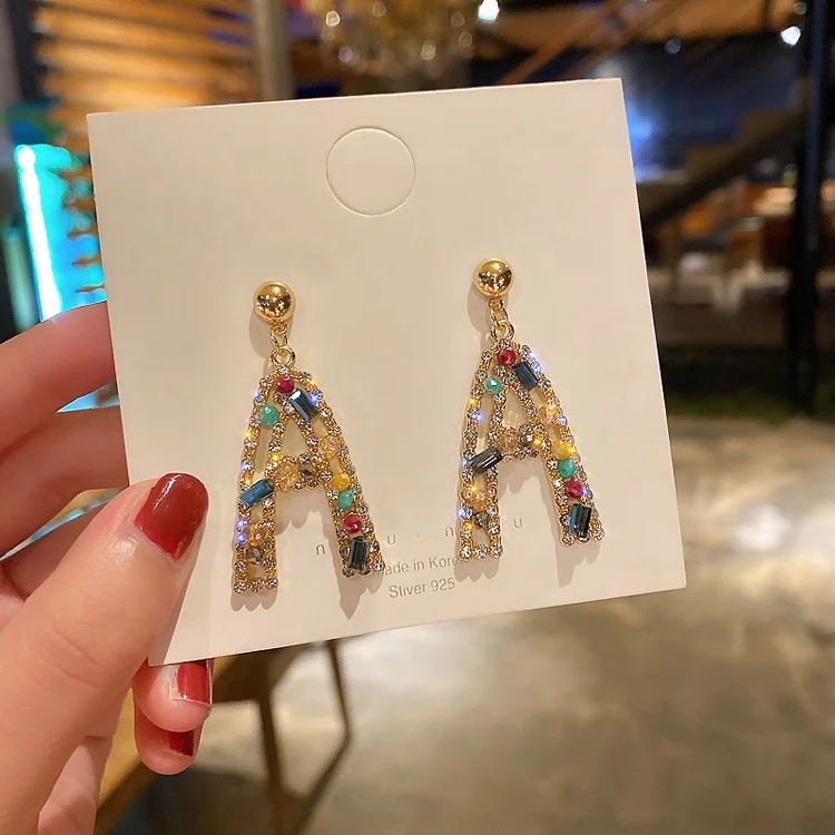 Fashion A Letter Drop Earrings With Colorful Rhinestones Simple Fashion Women Girl Jewelry Accessories, Picture shows
Fashion A Letter Drop Earrings With Colorful Rhinestones Simple Fashion Women Girl Jewelry Accessories, Picture shows