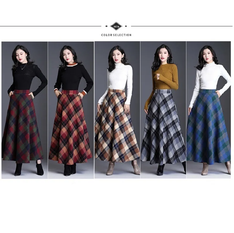 Women's autumn and winter woolen plaid skirt high waist A-line woolen mid-length skirt thickening
Women's autumn and winter woolen plaid skirt high waist A-line woolen mid-length skirt thickening