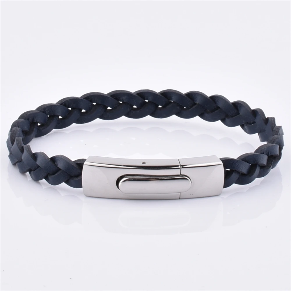 New Design High Polishing Customized Genuine Braided Navy Blue Woven Leather Silver Clasp Bracelet
New Design High Polishing Customized Genuine Braided Navy Blue Woven Leather Silver Clasp Bracelet
