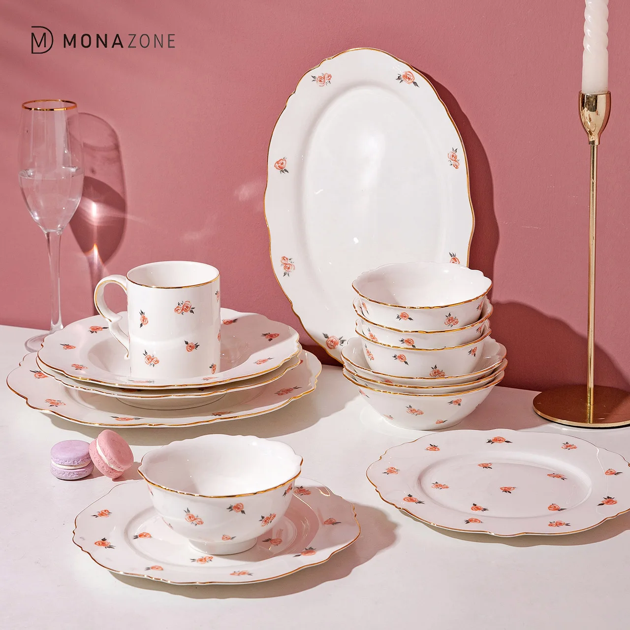 MONAZONE Vintage Tableware With Rose Pattern Golden Rim Salad Dessert Plate Ceramic Dinnerware Set
MONAZONE Vintage Tableware With Rose Pattern Golden Rim Salad Dessert Plate Ceramic Dinnerware Set