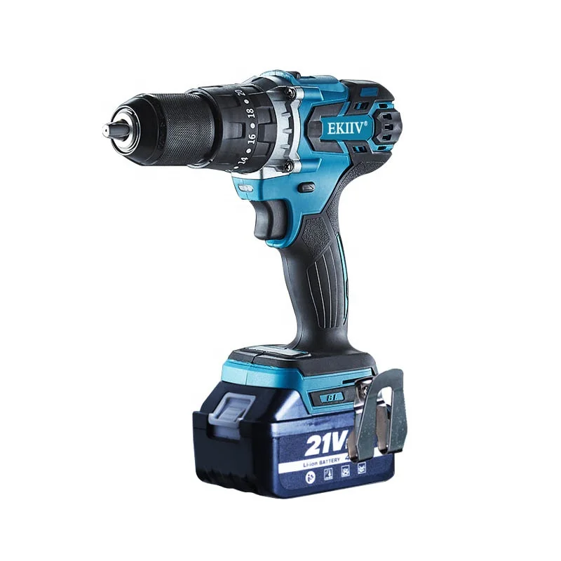 

EKIIV 21V 18v 4.0Ah 5.0 Ah professional brushless cordless drill impact power tool compatiable with makites battery, Blue