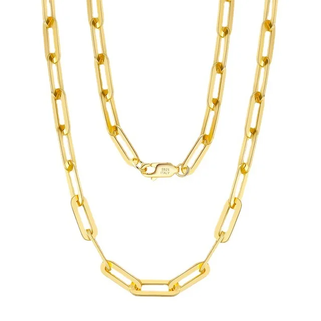 925 Sterling Silver Gold Plated Jewelry Making Supplies Men Simple Chain Necklace Genuine 22inches Paper Clip Chain For Unisex
925 Sterling Silver Gold Plated Jewelry Making Supplies Men Simple Chain Necklace Genuine 22inches Paper Clip Chain For Unisex