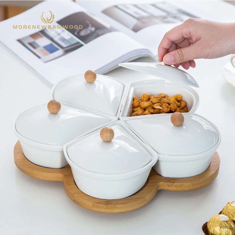 Creative Dry fruit assorted cold ceramic dishes with bamboo tray, bamboo ceramic Snack plate
Creative Dry fruit assorted cold ceramic dishes with bamboo tray, bamboo ceramic Snack plate