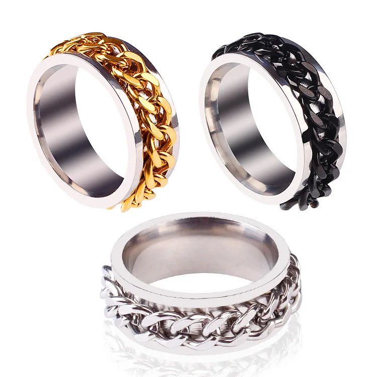 HOVANCI Hot sale hip hop jewelry for men men's titanium steel chain rotating finger ring, Black;silver;gold
HOVANCI Hot sale hip hop jewelry for men men's titanium steel chain rotating finger ring, Black;silver;gold
