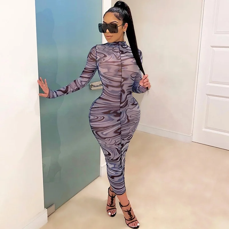 Wholesale Fall Women Long Sleeve Sexy Mesh See Through Print Bodycon Bandage Maxi Dress, Customized color
Wholesale Fall Women Long Sleeve Sexy Mesh See Through Print Bodycon Bandage Maxi Dress, Customized color