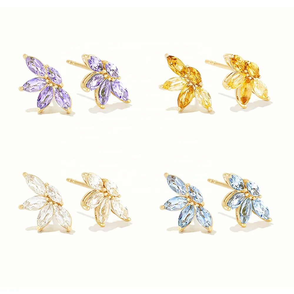 Fancy sterling silver jewelry 18K gold plated floral colorful shiny zircon flower stud earrings for women gift
Fancy sterling silver jewelry 18K gold plated floral colorful shiny zircon flower stud earrings for women gift
