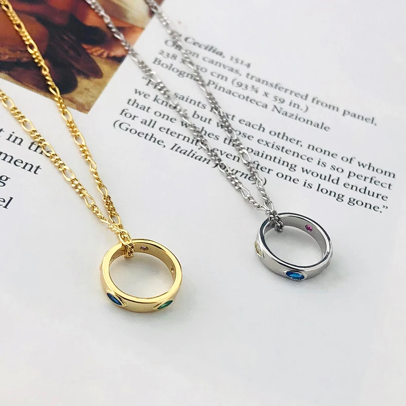 925 Sterling Silver Women Jewelry Gold Plated Hollow Zircon Circle Pendant Figaro Chain Necklace
925 Sterling Silver Women Jewelry Gold Plated Hollow Zircon Circle Pendant Figaro Chain Necklace