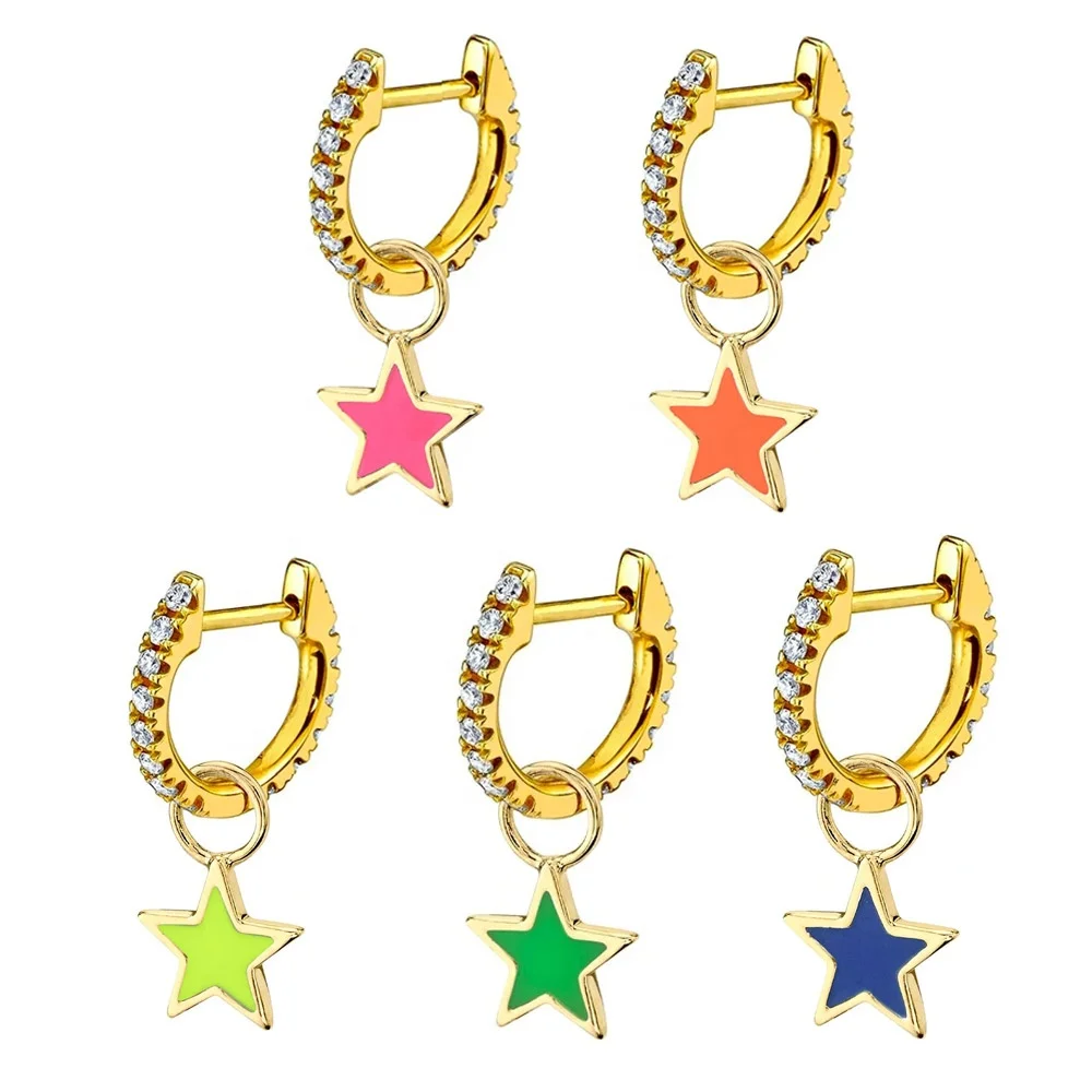 FUAMAY Fashion Neon Pink Enamel Star Hoop Charm Earrings Yellow Enamel Star Earrings, Platinum/18k gold plated/customized color
FUAMAY Fashion Neon Pink Enamel Star Hoop Charm Earrings Yellow Enamel Star Earrings, Platinum/18k gold plated/customized color