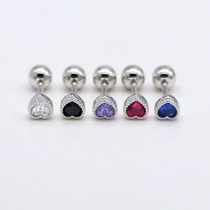 

Wholesale High Quality S925 Silver Mini Love Single Drill Stud Earrings Small Ear Nails Diamond-encrusted Zircon Cartilage Nails, Same as picture
