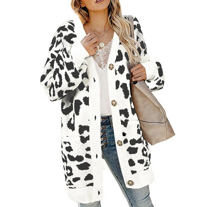 High quality factory autumn winter puff sleeve leopard print button up knit cardigan, As picture
High quality factory autumn winter puff sleeve leopard print button up knit cardigan, As picture