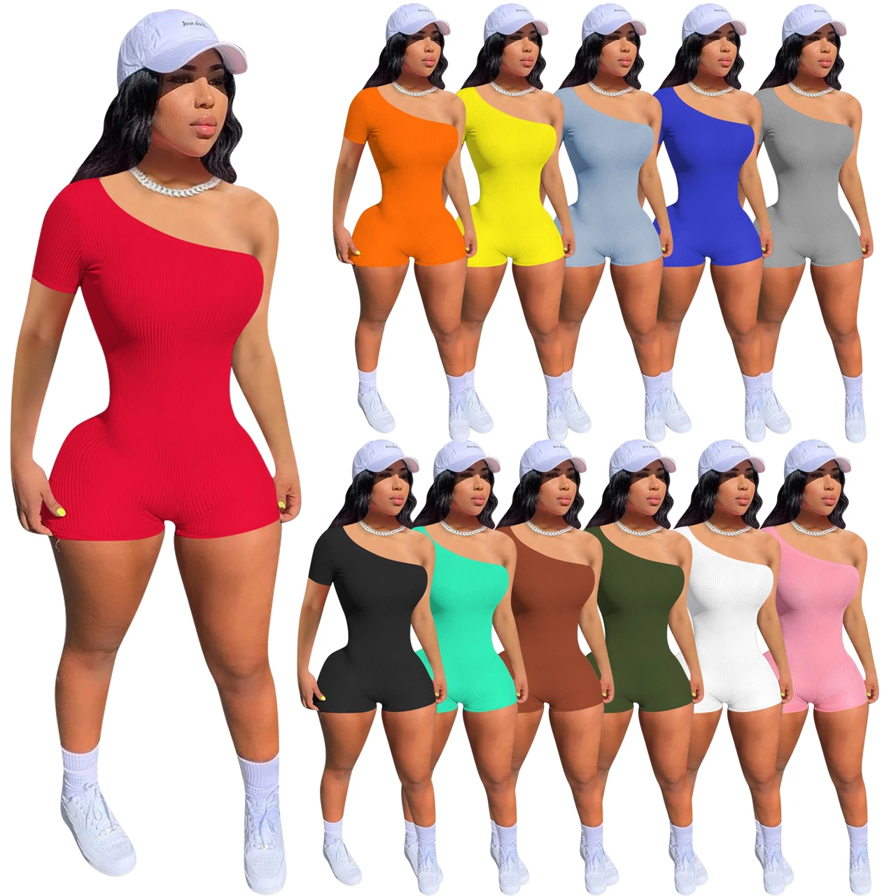 2021 summer fashion solid color leisure sports Jumpsuit best selling slant shoulder short sleeve shorts Jumpsuit
2021 summer fashion solid color leisure sports Jumpsuit best selling slant shoulder short sleeve shorts Jumpsuit