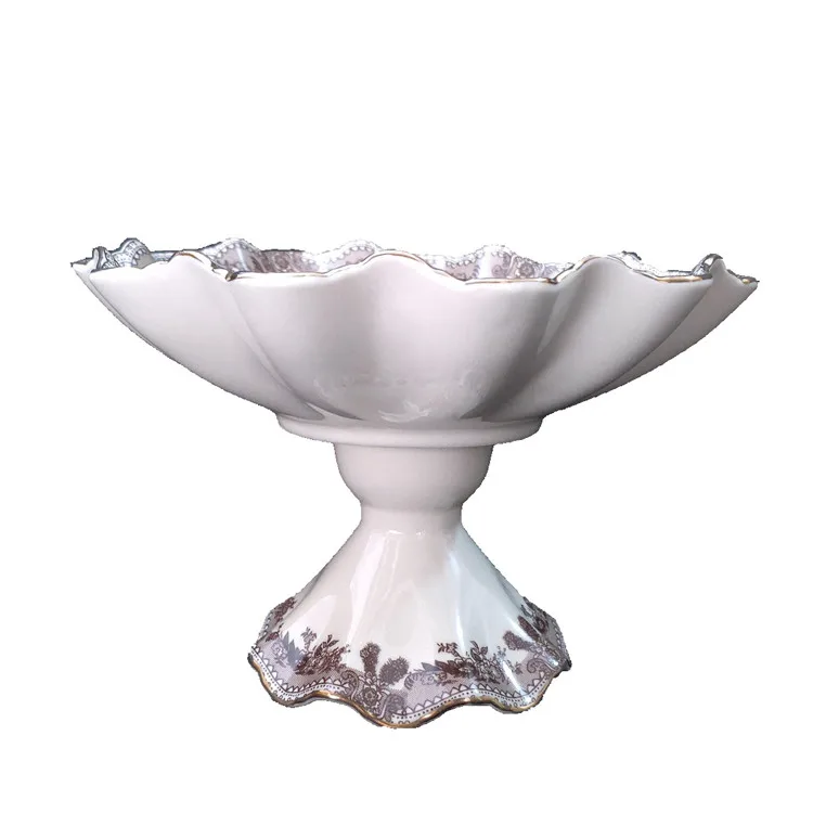 Best Selling Delicate Russia Style High Base Fruit Bowl Fruit Plate Cake Rack Kitchen Drawing Room Porcelain Plate