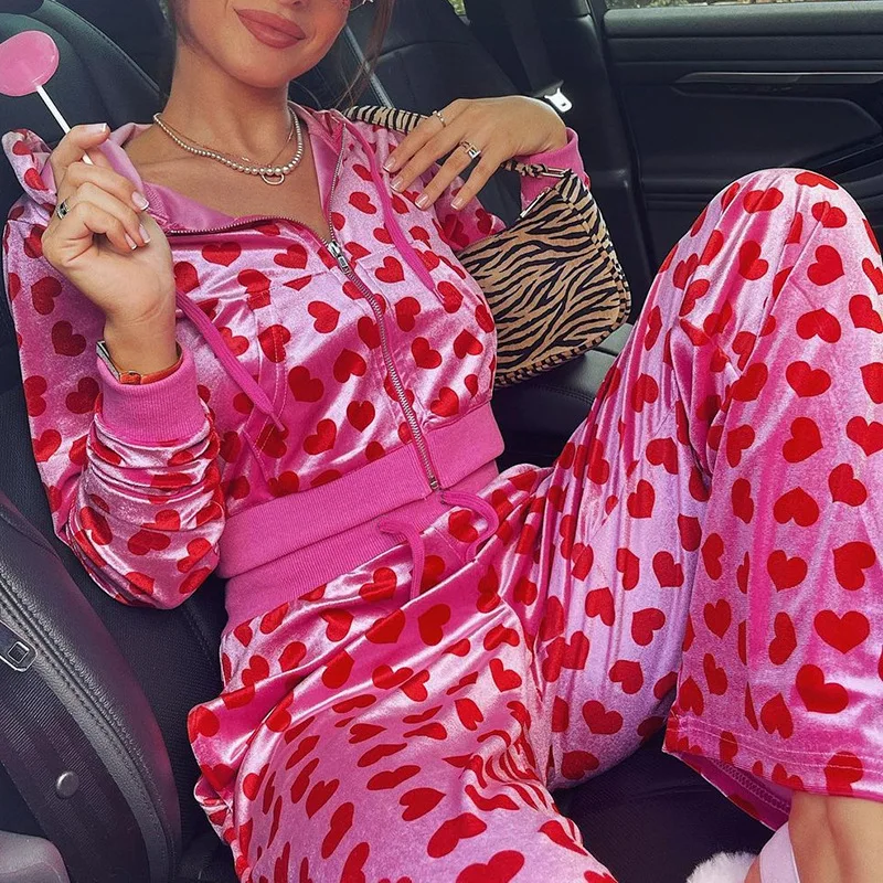 Loose top zipper velvet love print hooded neon sweater set sets loose 2 piece sweat suit for women, Picture color
Loose top zipper velvet love print hooded neon sweater set sets loose 2 piece sweat suit for women, Picture color