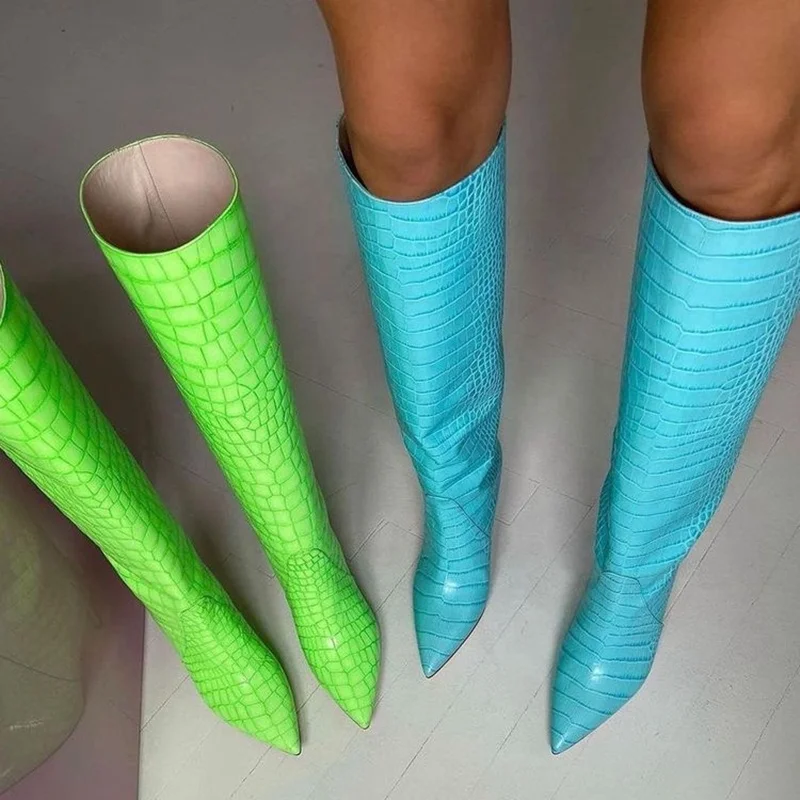 Pointy Toe Great Quality Leather Boots Fresh Green Slip-on Crocodile Print Knee High Boots for Women High Heel Size 43, Black green blue
Pointy Toe Great Quality Leather Boots Fresh Green Slip-on Crocodile Print Knee High Boots for Women High Heel Size 43, Black green blue
