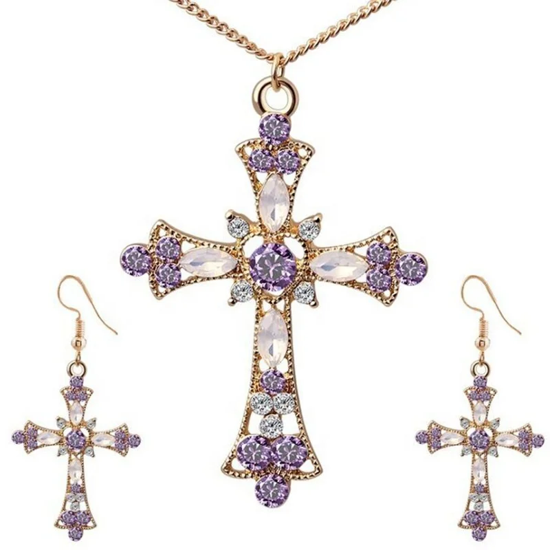 Wholesale Cheap Elegant Women Jewelry Crystal Cross Earrings and Pendant Necklace Sets, Purple
Wholesale Cheap Elegant Women Jewelry Crystal Cross Earrings and Pendant Necklace Sets, Purple