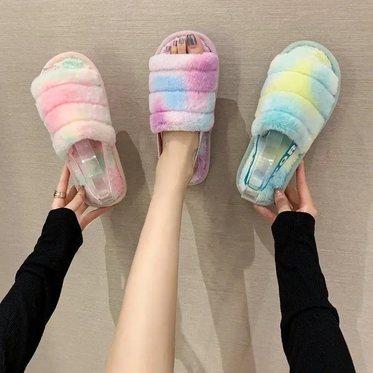 2020 new style winter fall soft faux fur sandals ladies fashion home rainbow slides pretty tie dye plush women's slipper, Blue + yellow, purple, red, orange + purple
2020 new style winter fall soft faux fur sandals ladies fashion home rainbow slides pretty tie dye plush women's slipper, Blue + yellow, purple, red, orange + purple