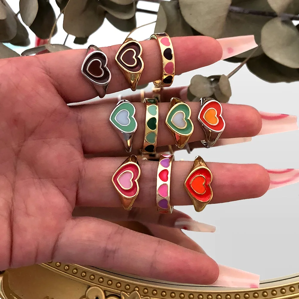 Y2k Ins Korean Fashion Jewelry Drop Oil Colorful Heart Ring For Women Enamel Double Layer Love Heart Rings, Gold plated
Y2k Ins Korean Fashion Jewelry Drop Oil Colorful Heart Ring For Women Enamel Double Layer Love Heart Rings, Gold plated