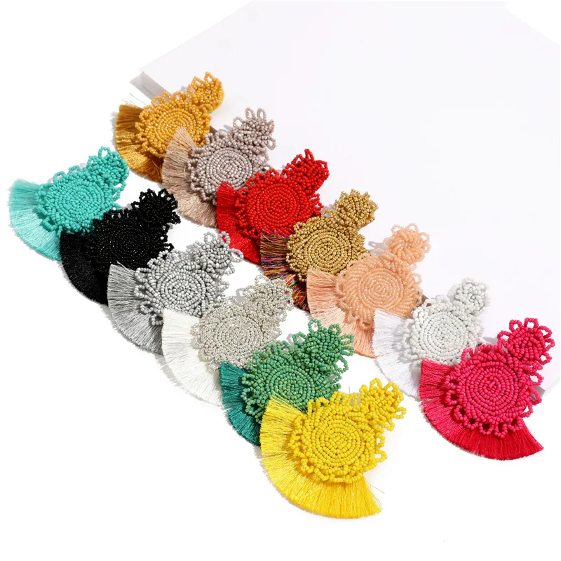 

Ethnic Fan Shape Bohemia Tassel Earrings Women Handmade Colorful Boho Seed Beads Beaded Earrings for Gifts