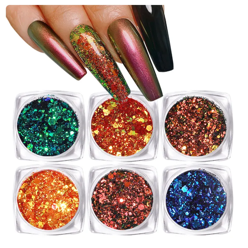6Pcs Acrylic Nail Powder Set Chameleon Glitter Nail Sequins Glow in the Dark Luminous Dust Chrome Nail Art Pigment, 6 different colors as pictures
6Pcs Acrylic Nail Powder Set Chameleon Glitter Nail Sequins Glow in the Dark Luminous Dust Chrome Nail Art Pigment, 6 different colors as pictures