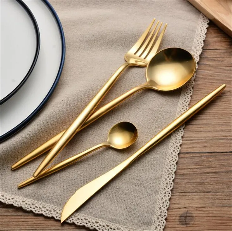 High quality Stainless steel 304 Gold flatware Matte Gold knife fork spoon Cutlery set
High quality Stainless steel 304 Gold flatware Matte Gold knife fork spoon Cutlery set