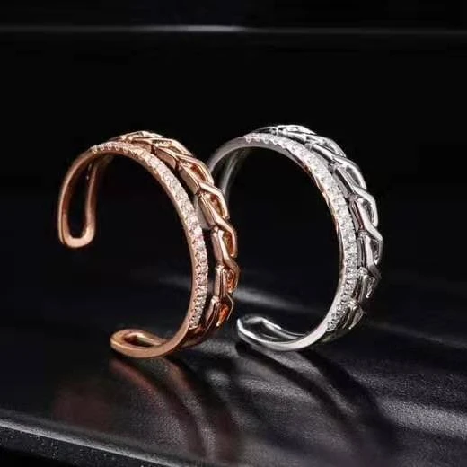Women's HipHop Style Jewelry Double row Diamond 18K gold opening ring, Rose gold and white
Women's HipHop Style Jewelry Double row Diamond 18K gold opening ring, Rose gold and white