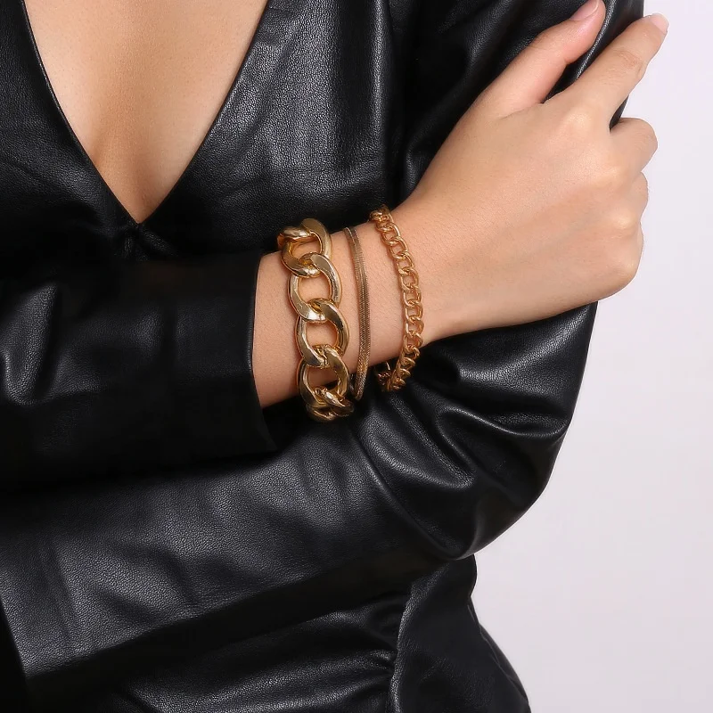 3Pcs Charms Chunky Chain Bracelet Set Punk Gold Bangle Bracelet Women/Girls Hand Chain Bracelet Jewelry, Customized color
3Pcs Charms Chunky Chain Bracelet Set Punk Gold Bangle Bracelet Women/Girls Hand Chain Bracelet Jewelry, Customized color