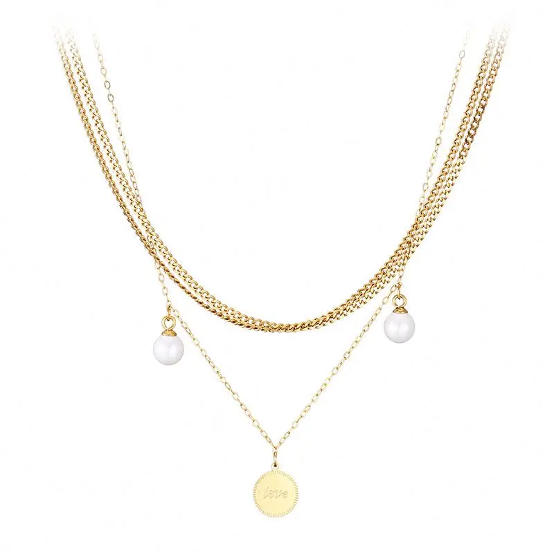 Fashion Style Romantic Triple Layered Gold Plated Stainless Steel Pearl Pendant Necklace, Gold color
Fashion Style Romantic Triple Layered Gold Plated Stainless Steel Pearl Pendant Necklace, Gold color