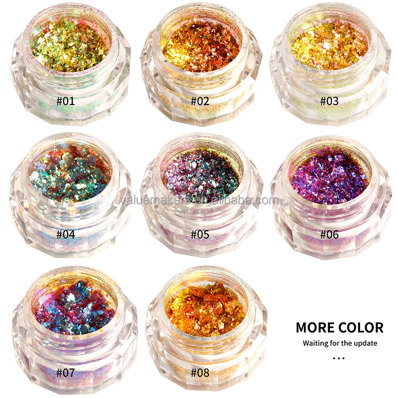 Wholesale Hot Sale Private Label Makeup Own Brand Eye Shadow Chameleon Glitter Flakes Loose Glitter Pigments, 8 colors
Wholesale Hot Sale Private Label Makeup Own Brand Eye Shadow Chameleon Glitter Flakes Loose Glitter Pigments, 8 colors